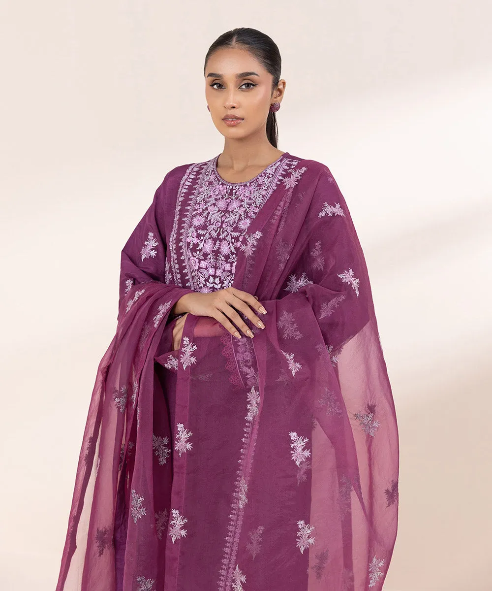 3 Piece - Embroidered Raw Silk Suit
