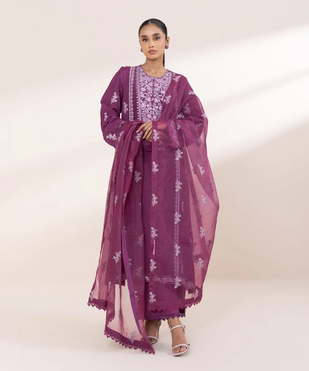 3 Piece - Embroidered Raw Silk Suit