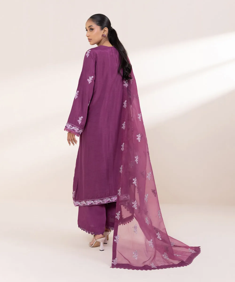 3 Piece - Embroidered Raw Silk Suit