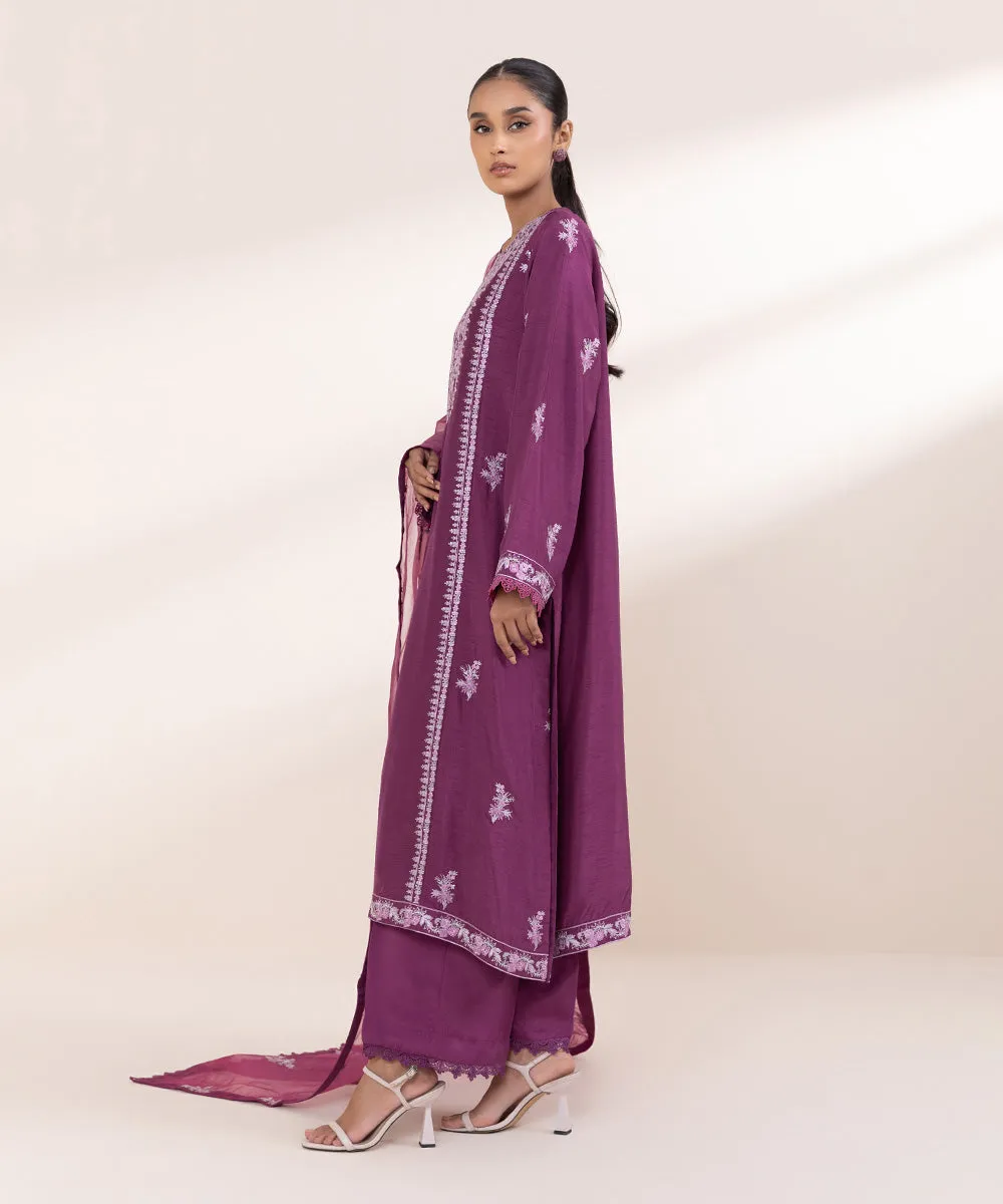 3 Piece - Embroidered Raw Silk Suit