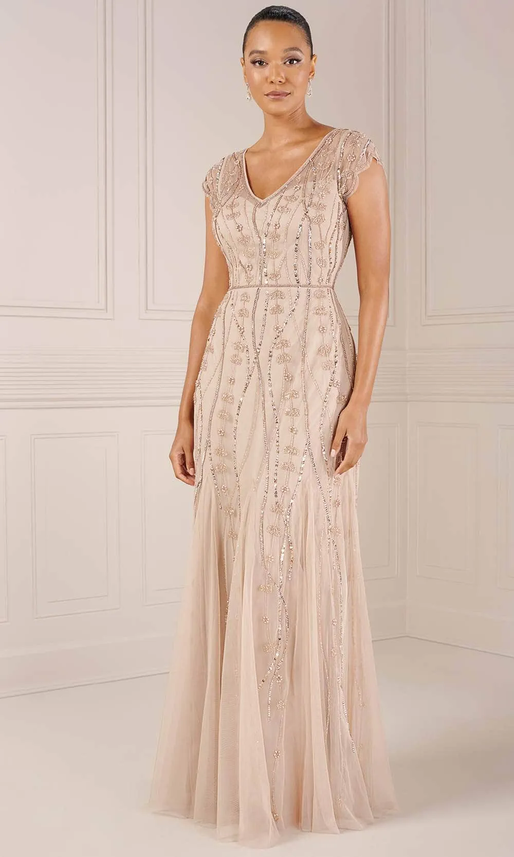 Adrianna Papell Platinum 40442 - Short Sleeve V-Neck Evening Dress