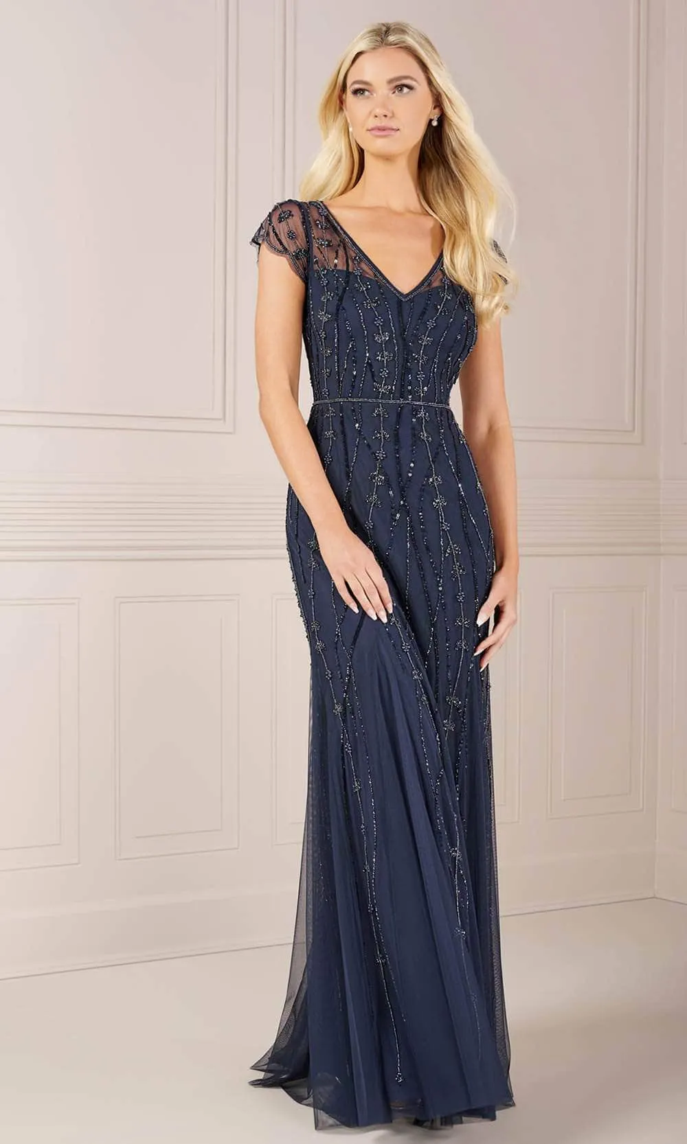 Adrianna Papell Platinum 40442 - Short Sleeve V-Neck Evening Dress
