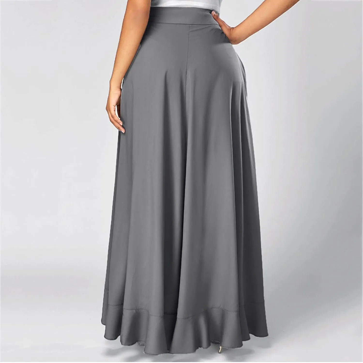 Akklian Womens Casual Hakama Irregular High Waisted Long Culottes Skirt Trendy Wedding Guest Dress Formal Dresses Flowy Skirt