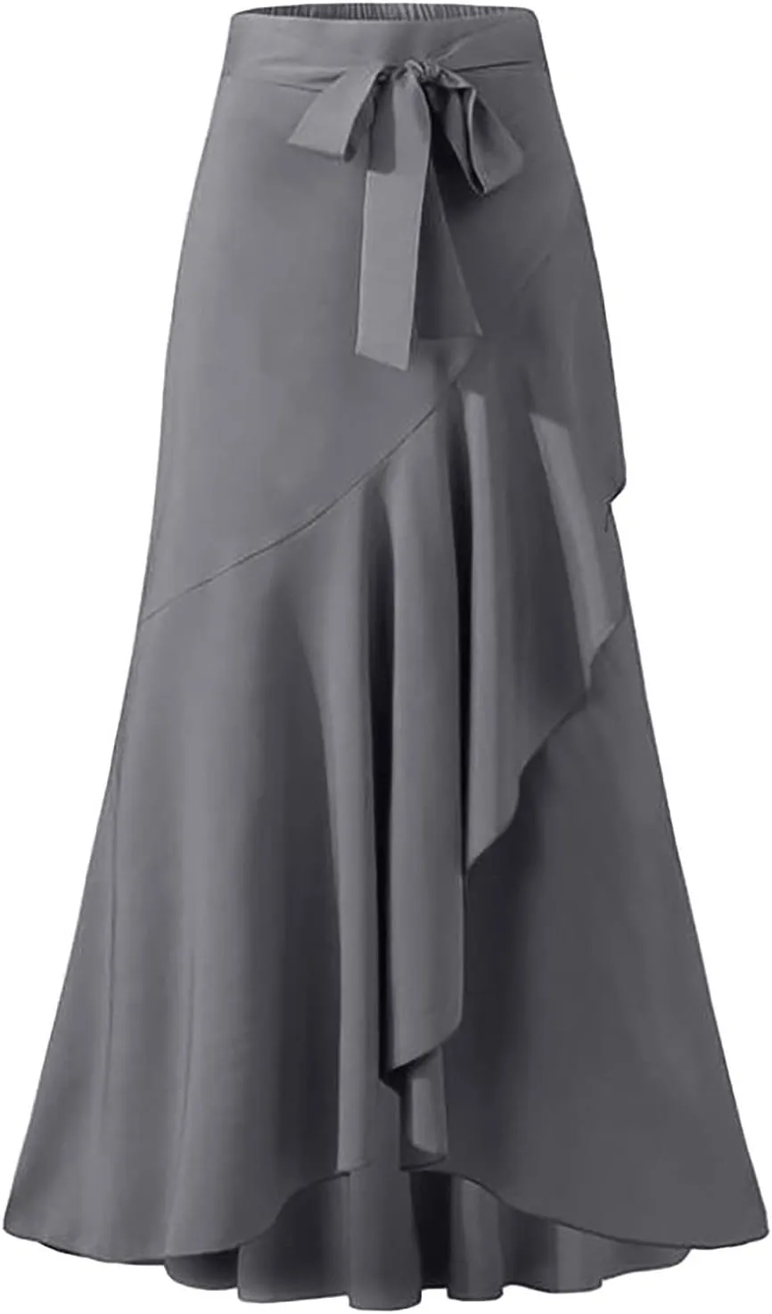 Akklian Womens Casual Hakama Irregular High Waisted Long Culottes Skirt Trendy Wedding Guest Dress Formal Dresses Flowy Skirt