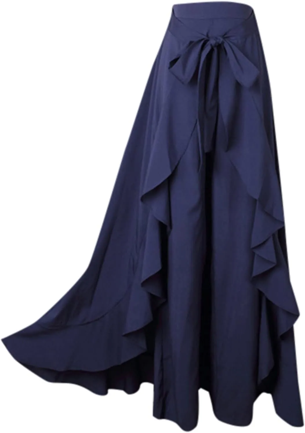 Akklian Womens Casual Hakama Irregular High Waisted Long Culottes Skirt Trendy Wedding Guest Dress Formal Dresses Flowy Skirt