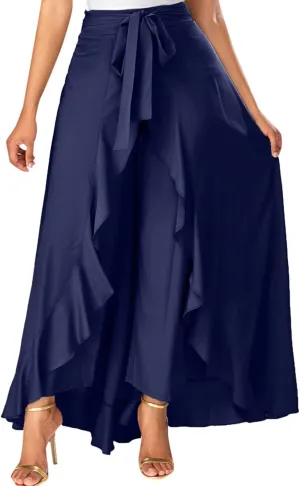 Akklian Womens Casual Hakama Irregular High Waisted Long Culottes Skirt Trendy Wedding Guest Dress Formal Dresses Flowy Skirt