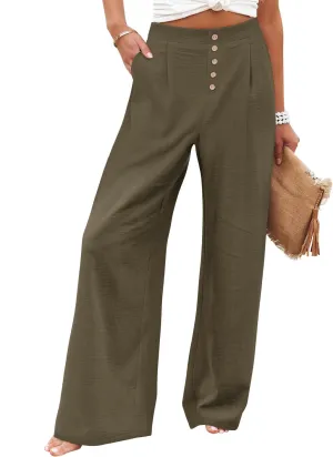 Angerella Women's Casual Wide Leg Pants High Elastic Waisted in The Back Business Work Trousers Long Pants with Pocket