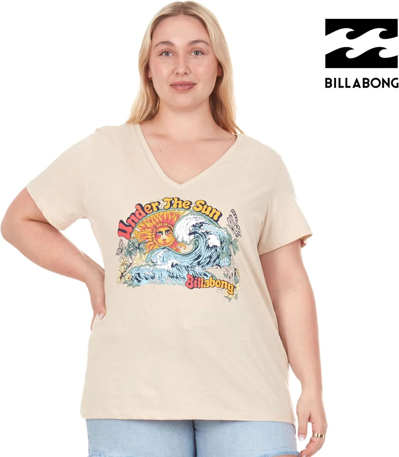 Billabong Plus Size T Shirts for Women - V Neck Oversized Womens Graphic Tees (XL-4X)