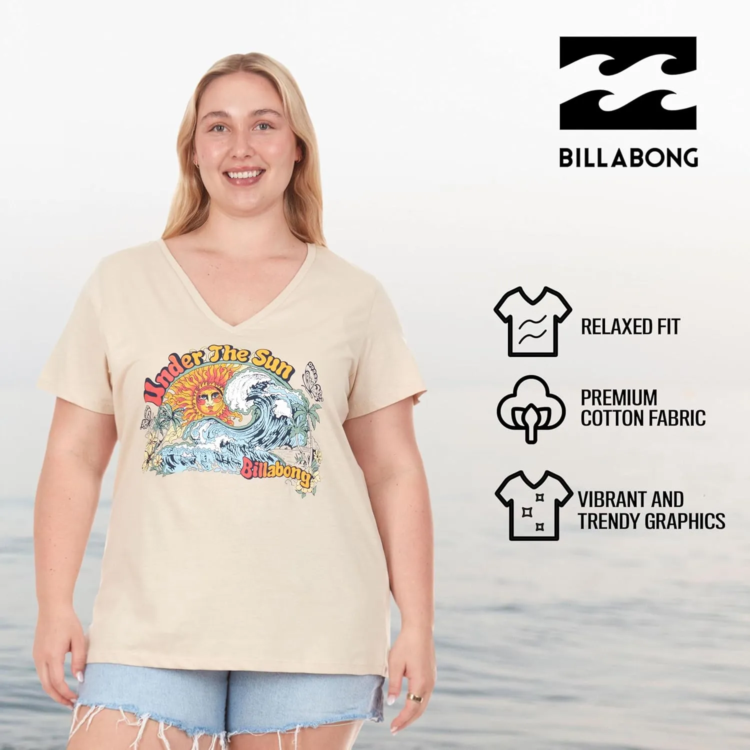 Billabong Plus Size T Shirts for Women - V Neck Oversized Womens Graphic Tees (XL-4X)