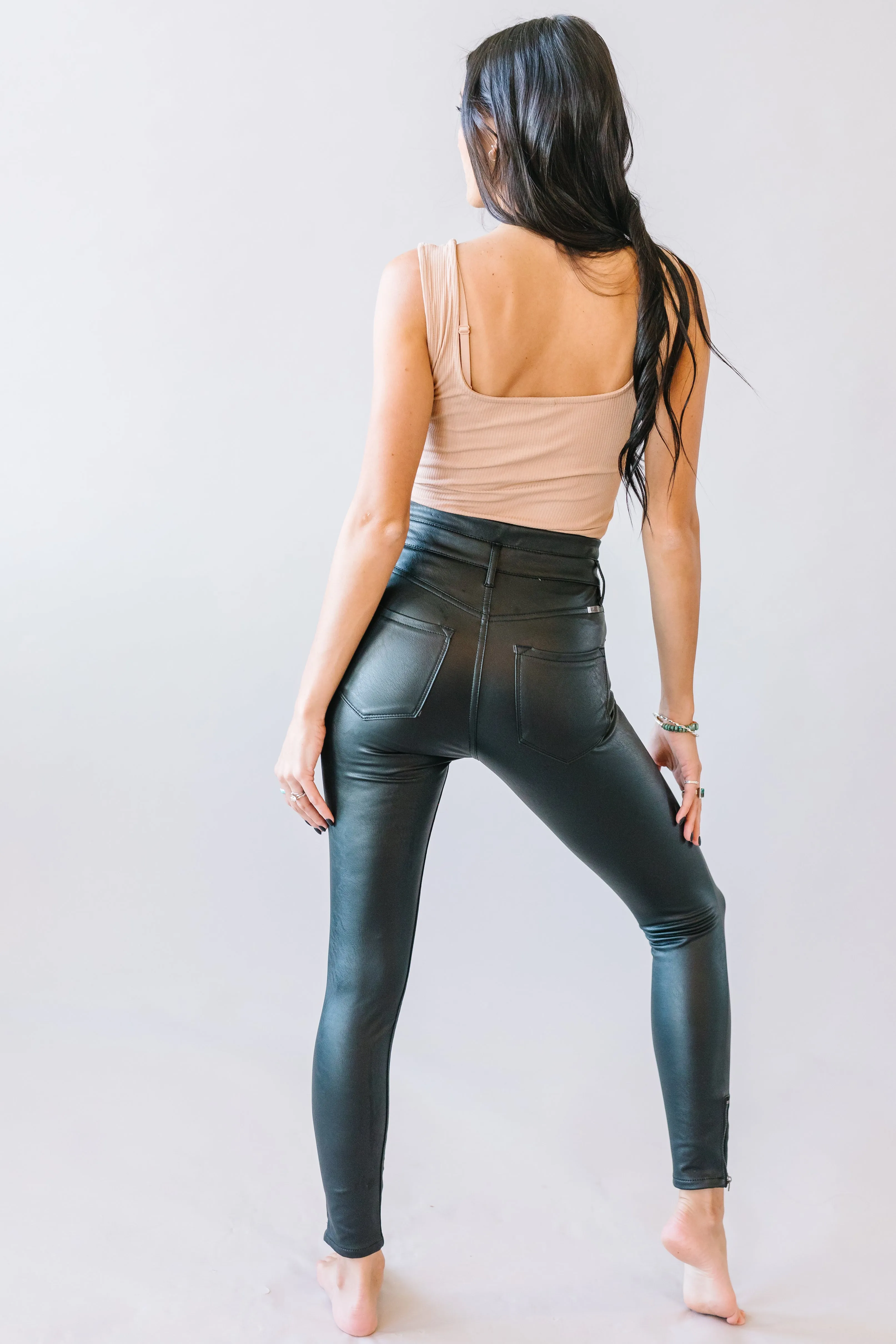 Black Magic Faux Leather Ankle Skinnies by Kancan