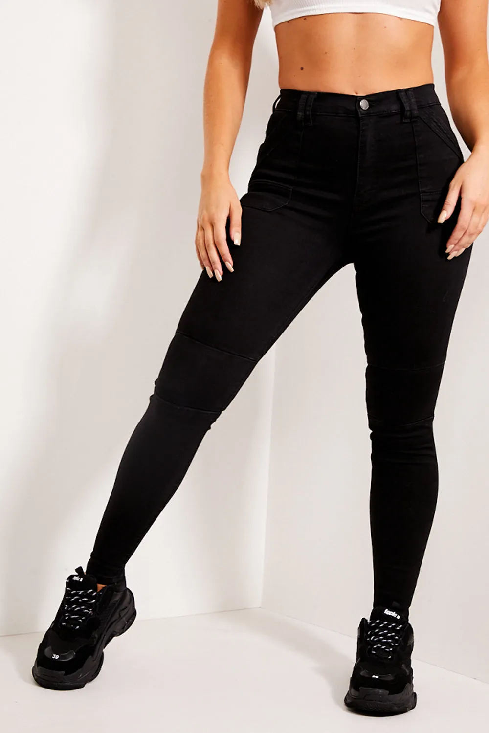 Black Skinny Zip Hem High Waisted Jeans
