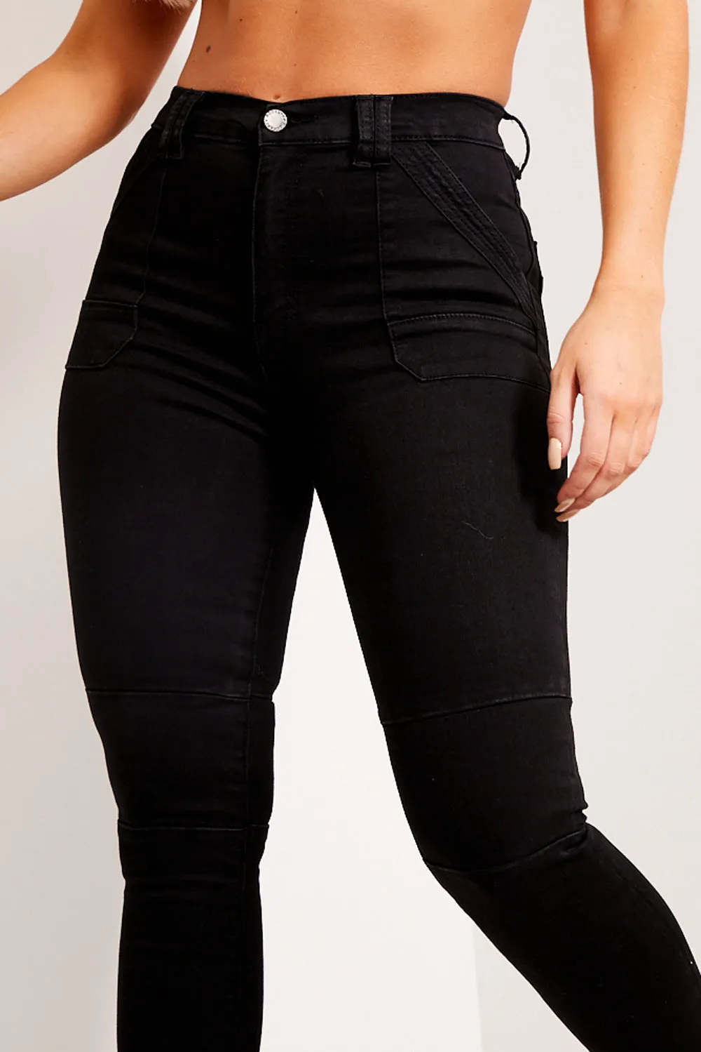 Black Skinny Zip Hem High Waisted Jeans