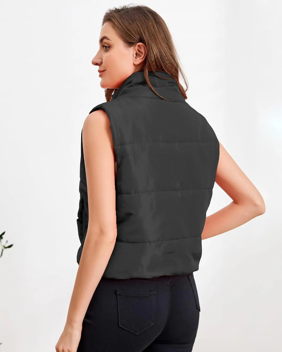 Blansdi Puffer Vest Women Sleeveless Winter Cropped Outerwear Warm Jacket Lightweight Fall Coat with Pockets
