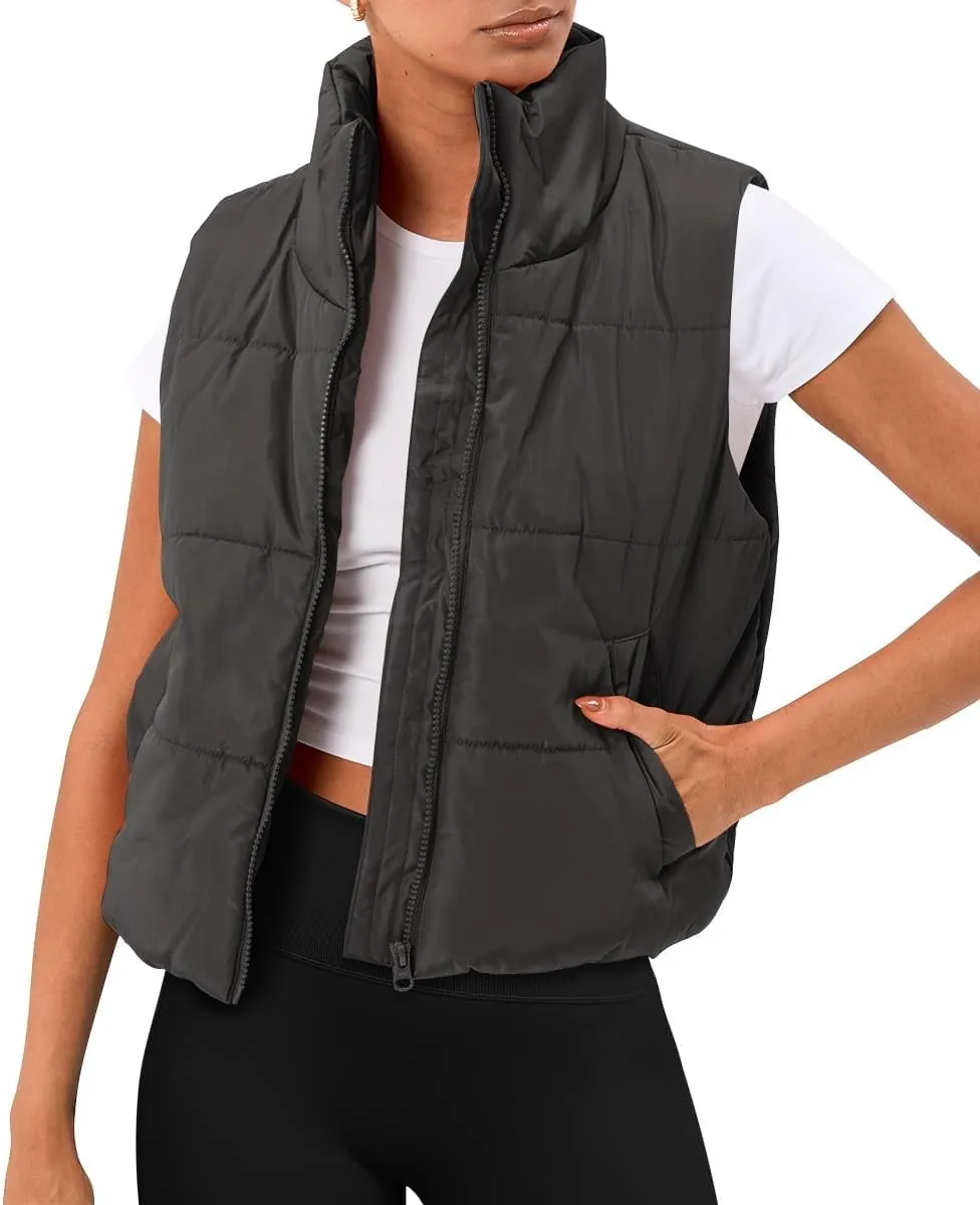 Blansdi Puffer Vest Women Sleeveless Winter Cropped Outerwear Warm Jacket Lightweight Fall Coat with Pockets