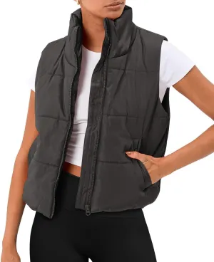 Blansdi Puffer Vest Women Sleeveless Winter Cropped Outerwear Warm Jacket Lightweight Fall Coat with Pockets