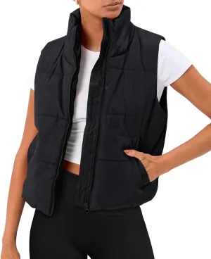 Blansdi Puffer Vest Women Sleeveless Winter Cropped Outerwear Warm Jacket Lightweight Fall Coat with Pockets