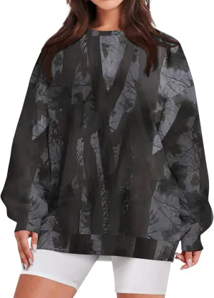 Camo Sweatshirt for Women Oversized Long Sleeve Crewneck Pullover Tops Casual Loose Fit Blouse Fashion Outdoor Clothes