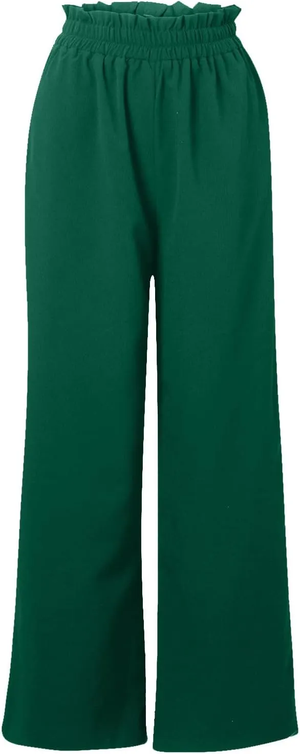 Ceboyel Wide Leg Palazzo Pants for Women High Waist Gaucho Pants Elastic Flowy Culottes Summer Beach Trousers 2023