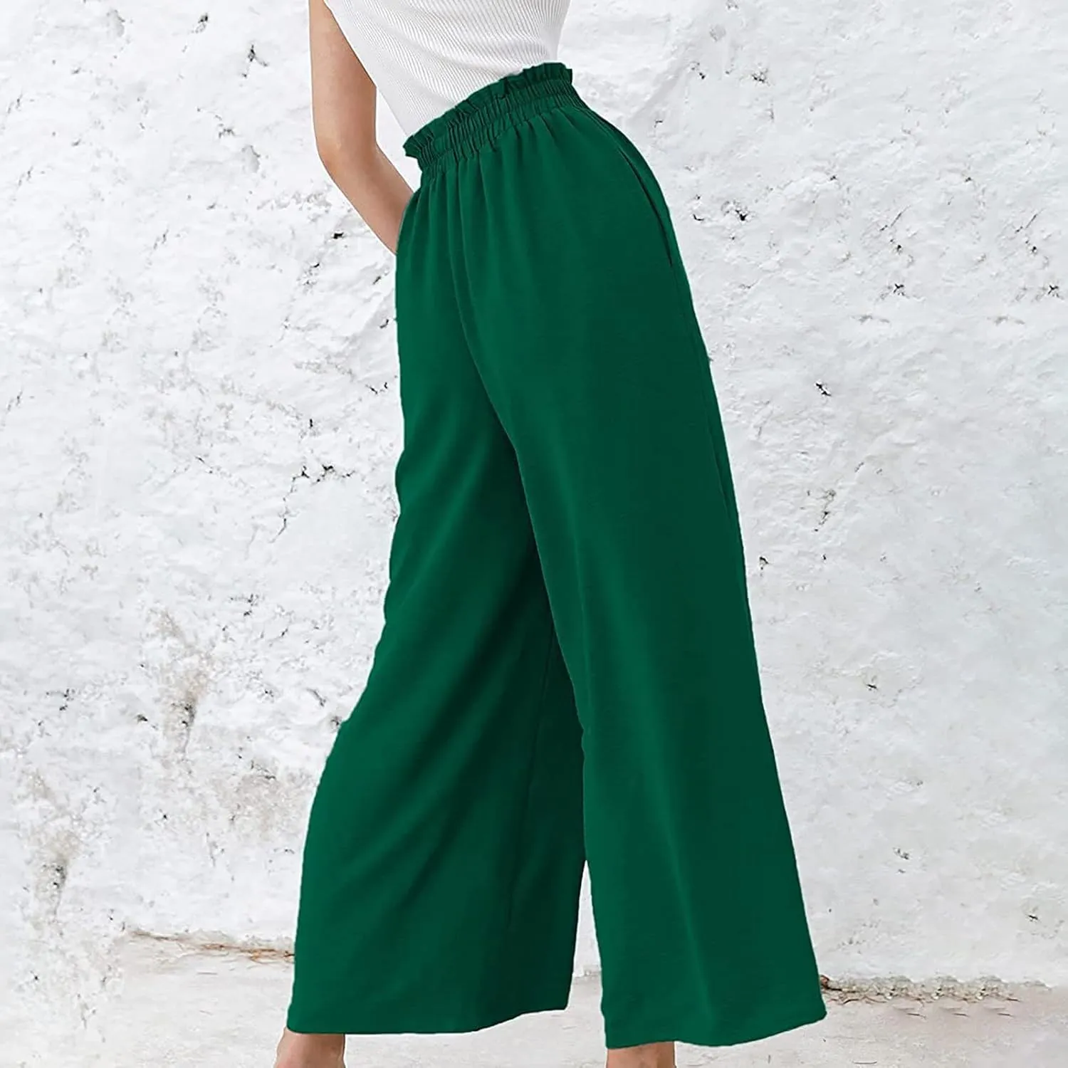 Ceboyel Wide Leg Palazzo Pants for Women High Waist Gaucho Pants Elastic Flowy Culottes Summer Beach Trousers 2023