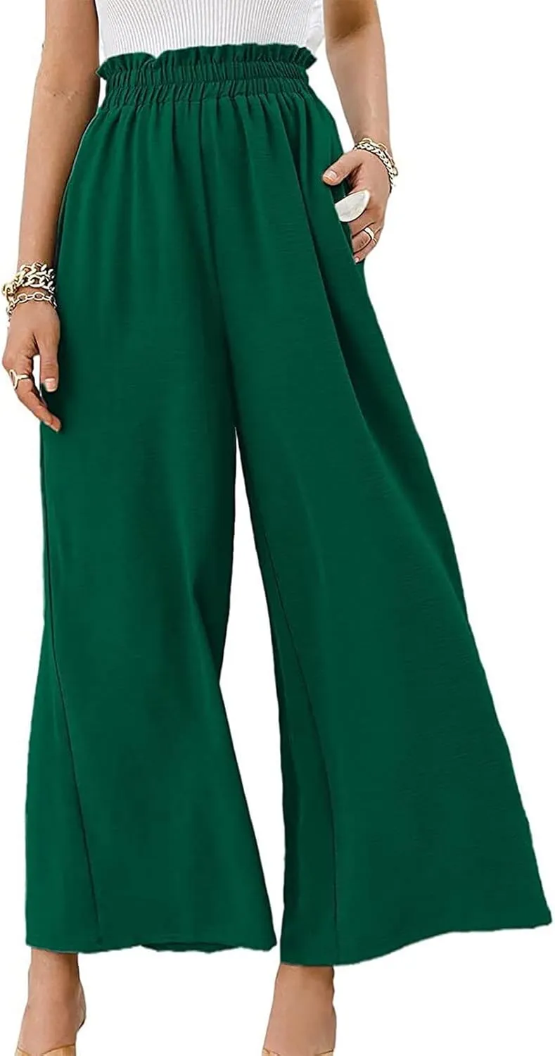 Ceboyel Wide Leg Palazzo Pants for Women High Waist Gaucho Pants Elastic Flowy Culottes Summer Beach Trousers 2023