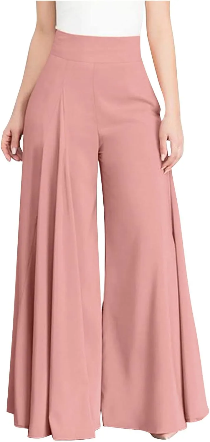 Ceboyel Womens Flowy Culottes Pants High Waist Gaucho Pants Pleated Wide Leg Palazzo Pants Boho Summer Beach Outfits 2023
