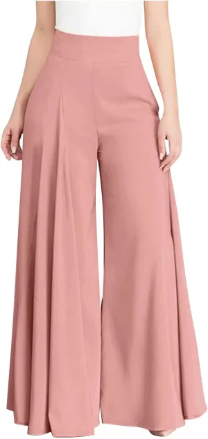 Ceboyel Womens Flowy Culottes Pants High Waist Gaucho Pants Pleated Wide Leg Palazzo Pants Boho Summer Beach Outfits 2023