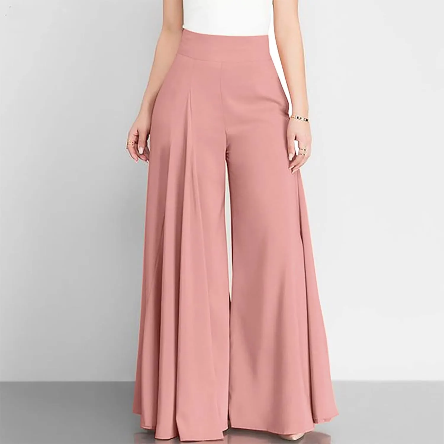 Ceboyel Womens Flowy Culottes Pants High Waist Gaucho Pants Pleated Wide Leg Palazzo Pants Boho Summer Beach Outfits 2023