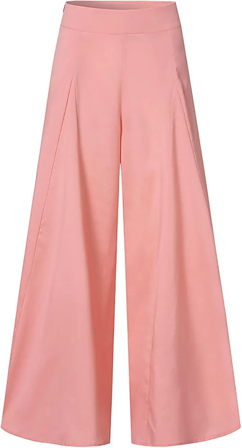 Ceboyel Womens Flowy Culottes Pants High Waist Gaucho Pants Pleated Wide Leg Palazzo Pants Boho Summer Beach Outfits 2023