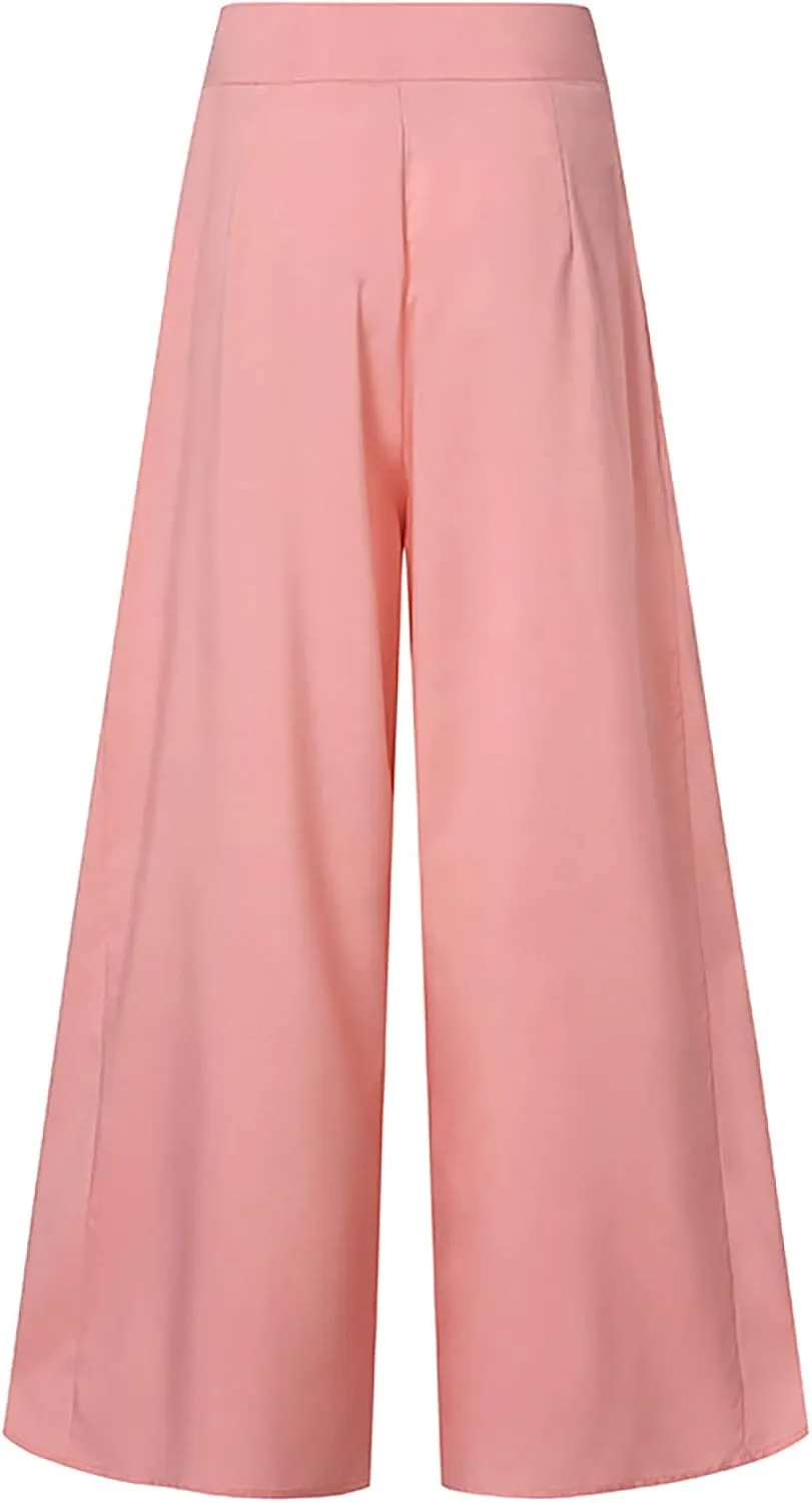 Ceboyel Womens Flowy Culottes Pants High Waist Gaucho Pants Pleated Wide Leg Palazzo Pants Boho Summer Beach Outfits 2023