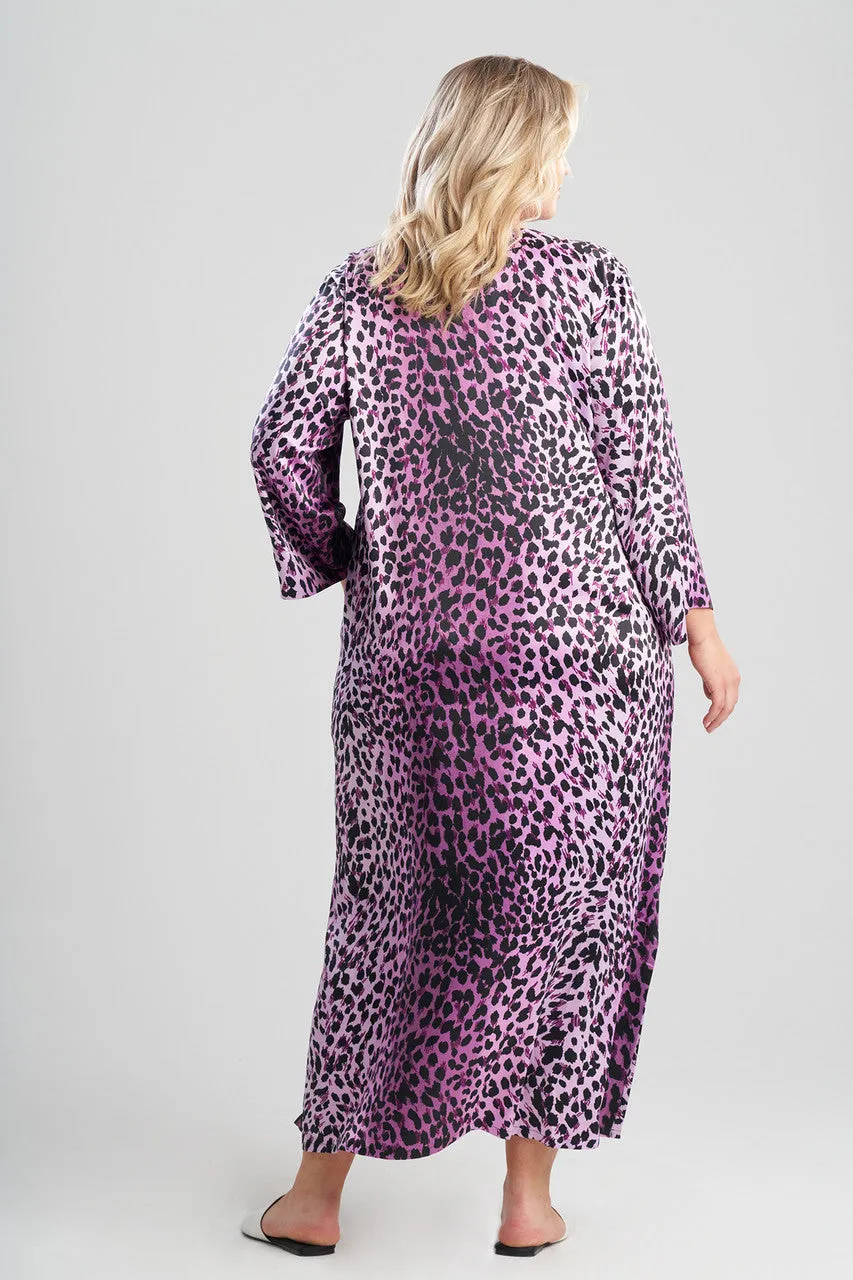 Cheetah-Printed Matte Satin Zip Caftan
