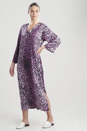 Cheetah-Printed Matte Satin Zip Caftan