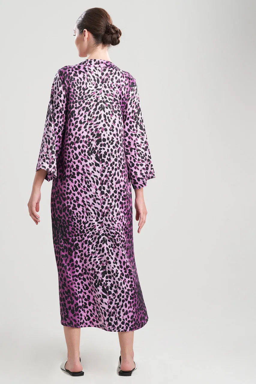 Cheetah-Printed Matte Satin Zip Caftan
