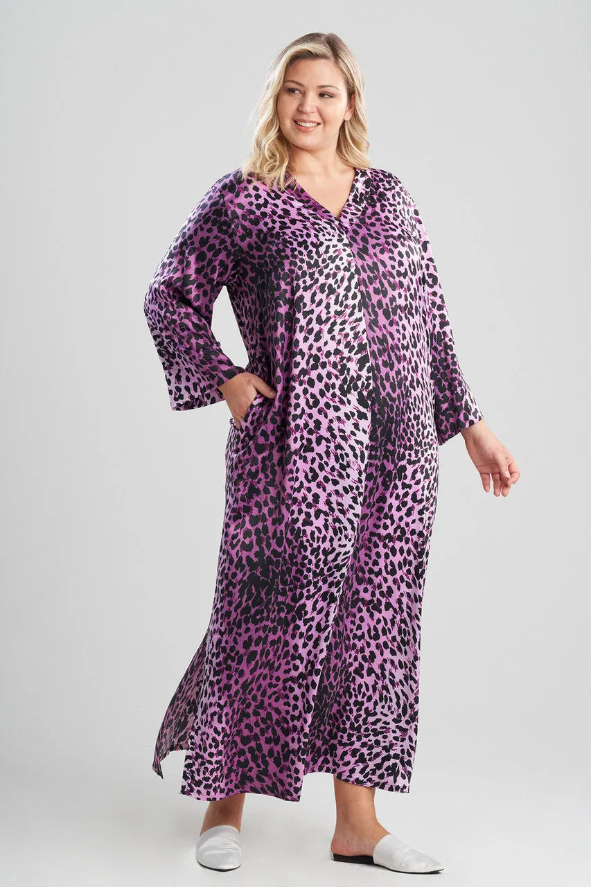 Cheetah-Printed Matte Satin Zip Caftan