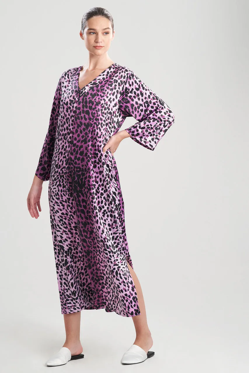 Cheetah-Printed Matte Satin Zip Caftan