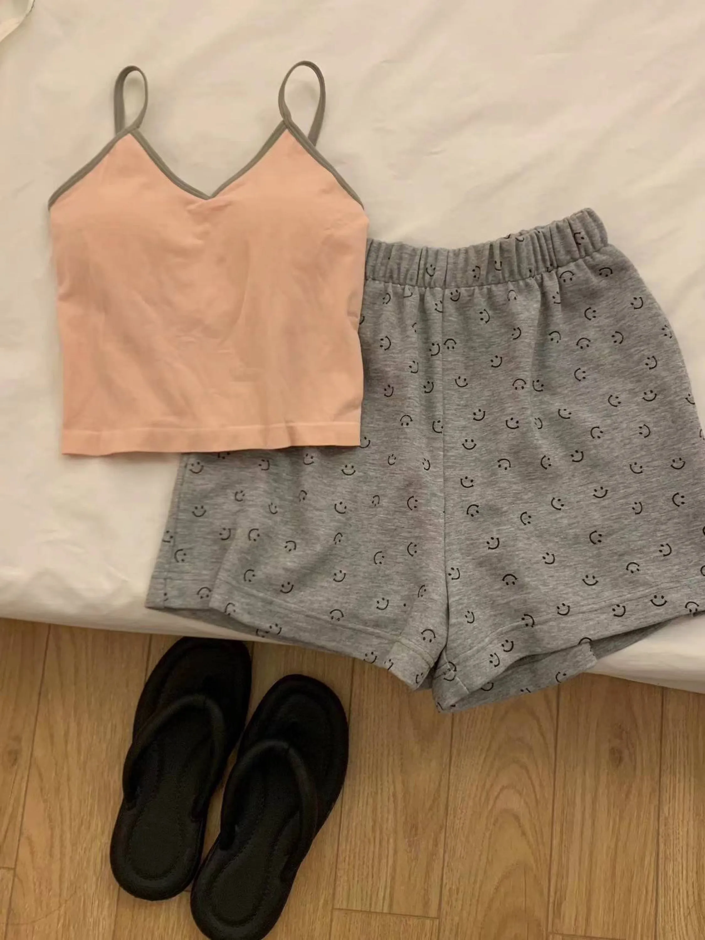 Comfy Padded Tank Shorts Set / Green Floral