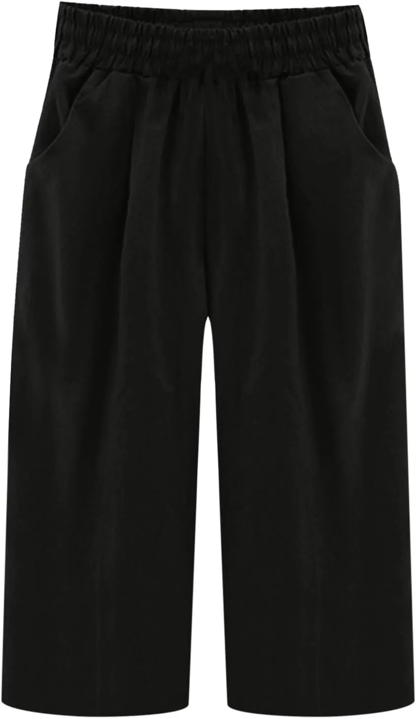 Cotton Linen Capris Trousers Women Elasticated Waist Cropped Pants Summer Pant Plain Breathable Loose Fit Capri Trouser