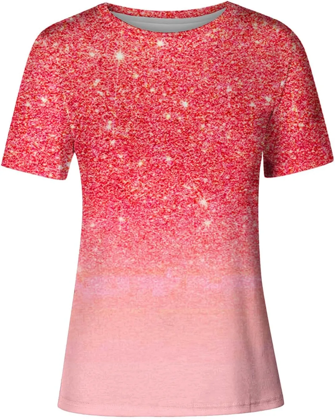 Cute Summer Shirts for Women 2024 Trendy Sparkly Print Short Sleeve Petite Tops Dressy Casual Graphic Tees