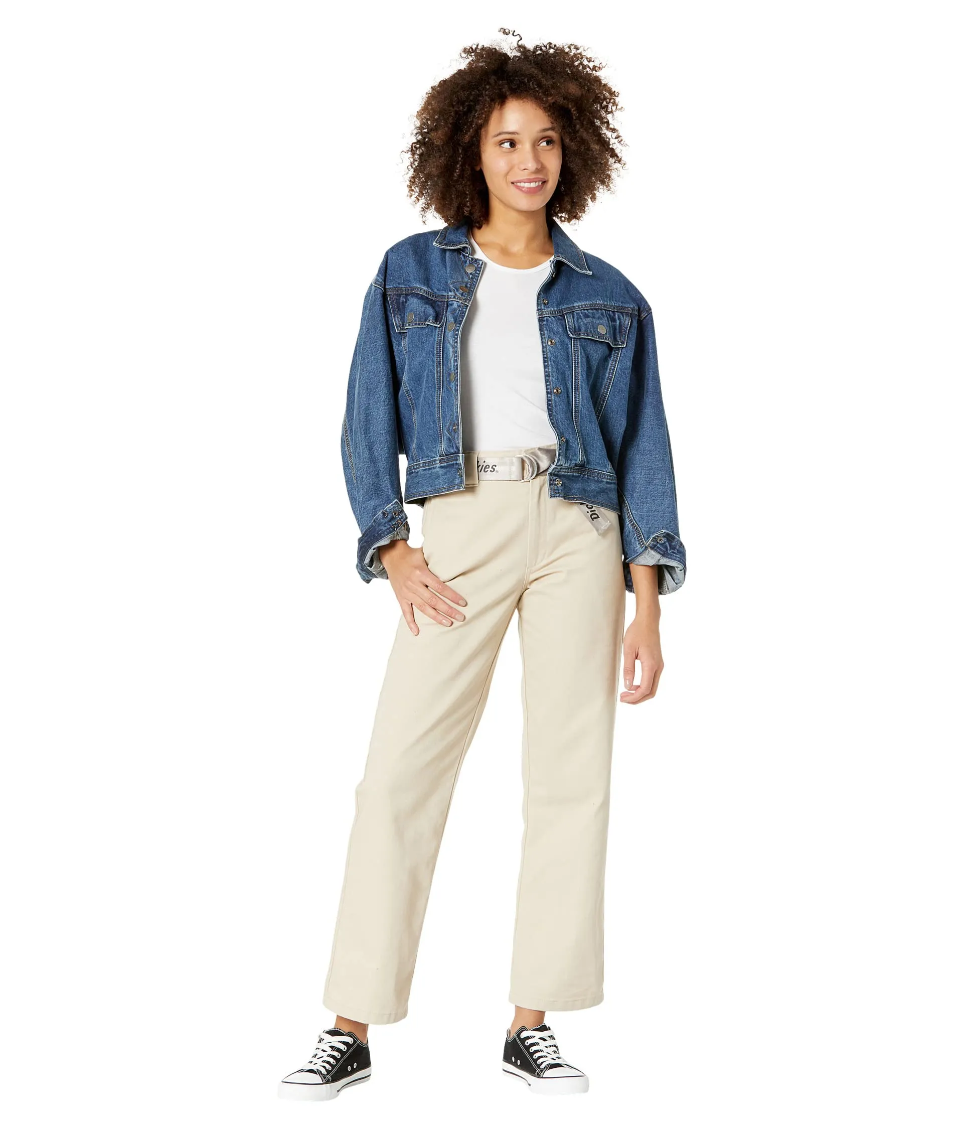 Dickies Juniors Pants, Work Crop Roll Hem w/ Dickies Belt Original Twill Relaxed Fit