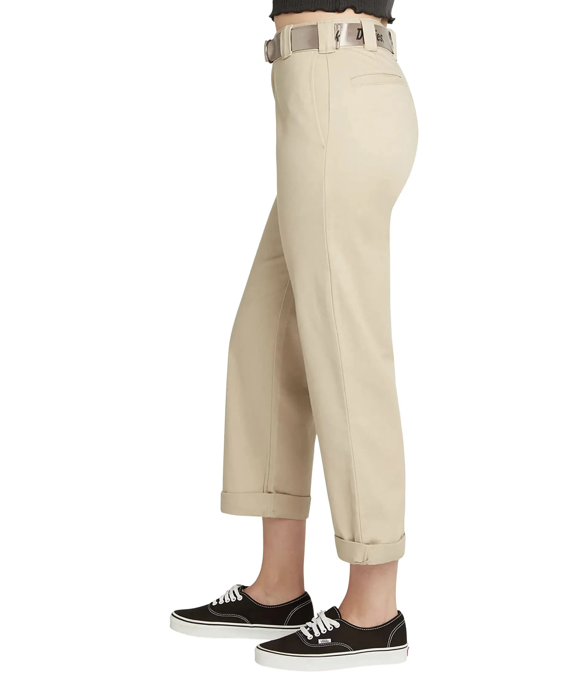 Dickies Juniors Pants, Work Crop Roll Hem w/ Dickies Belt Original Twill Relaxed Fit
