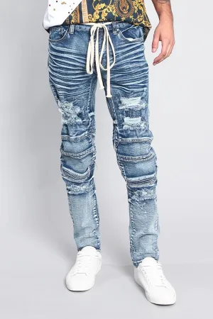 Distressed Moto Biker Denim Jeans