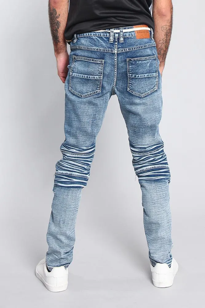 Distressed Moto Biker Denim Jeans