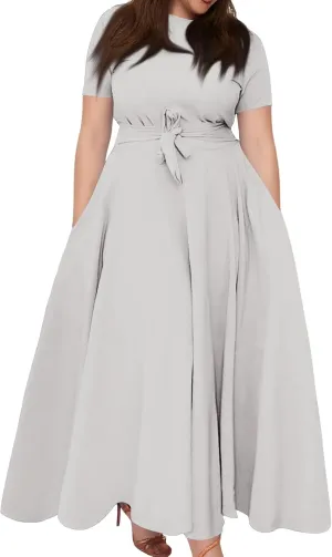 Dresses for Women 2025 Casual Plus Size Short Sleeve Crewneck Long Dress Formal A Line Smocked Maxi Dresses