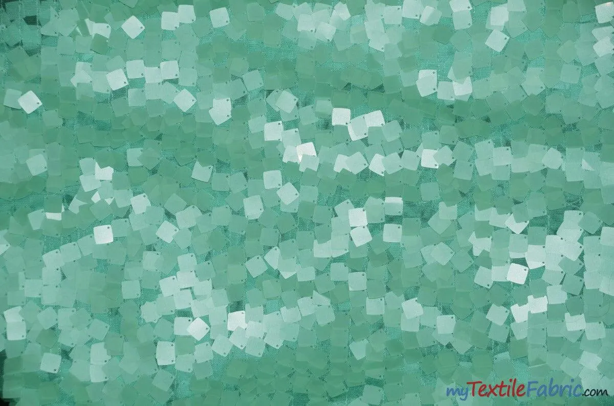 Dull Square Dazzle Sequins | Decorative Payette Sequins on Mesh | 52" Wide |