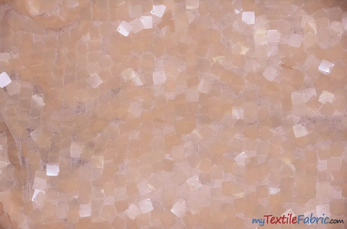 Dull Square Dazzle Sequins | Decorative Payette Sequins on Mesh | 52" Wide |