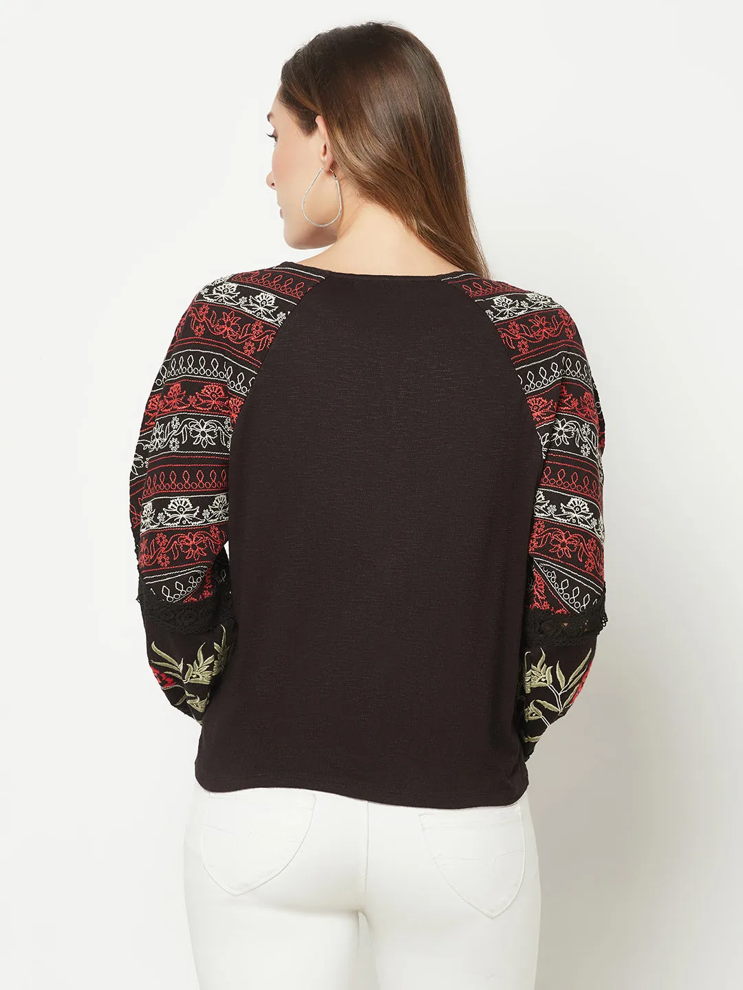 Embroidered Black Top