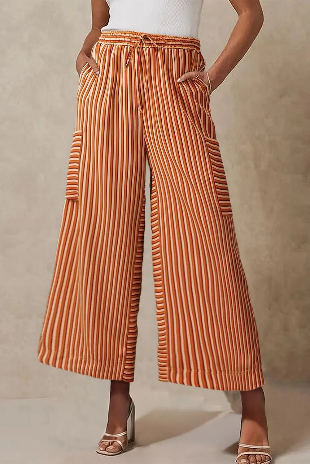 EVALESS Women Palazzo Pants Summer Casual Wide Leg High Waist Lounge Flowy Beach Striped Trousers Travel Vacation Outfits