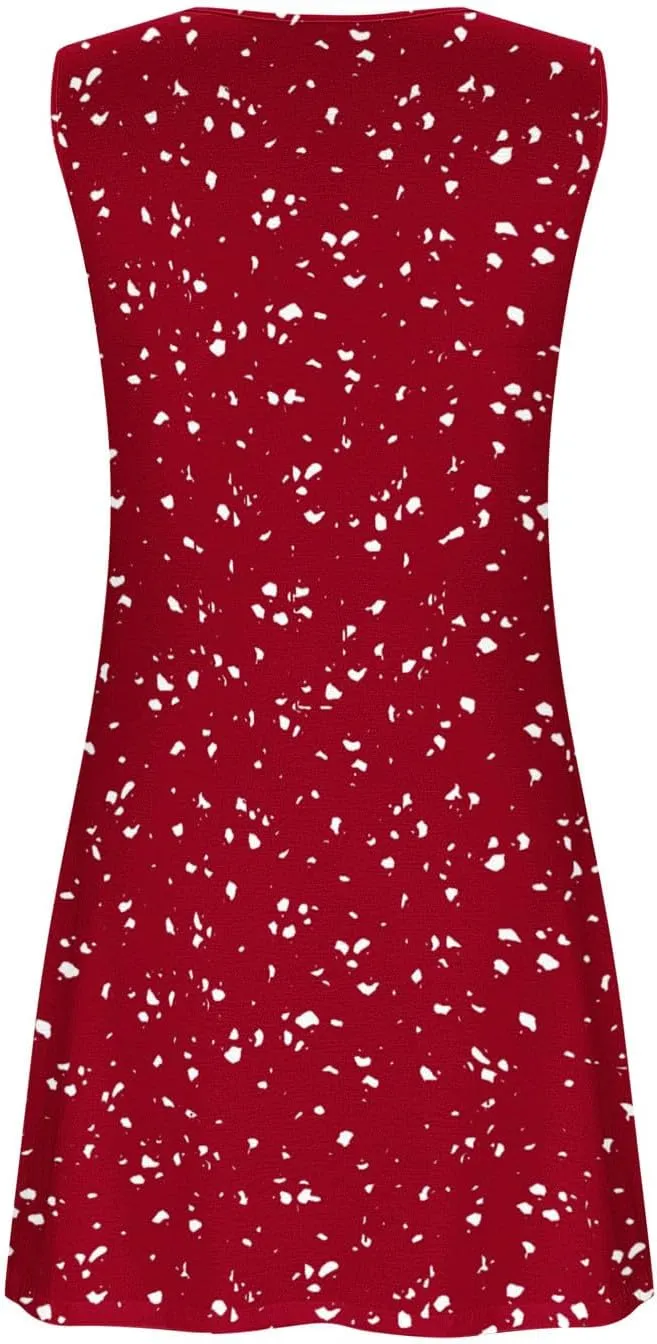 Floral Dress for Women Casual Button Trim Sleeveless V Neck Mini Sundress O-Ring Straps Cover Ups Beach Tank Dresses