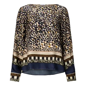 Geometrical Leopard Silk Boat Neck Blouse