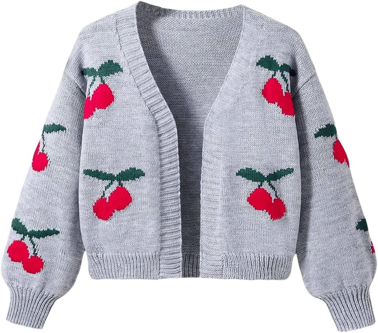 GORGLITTER Girl's Cherry Pattern Open Front Cardigan Long Sleeve Lightweight Knit Sweater Tops