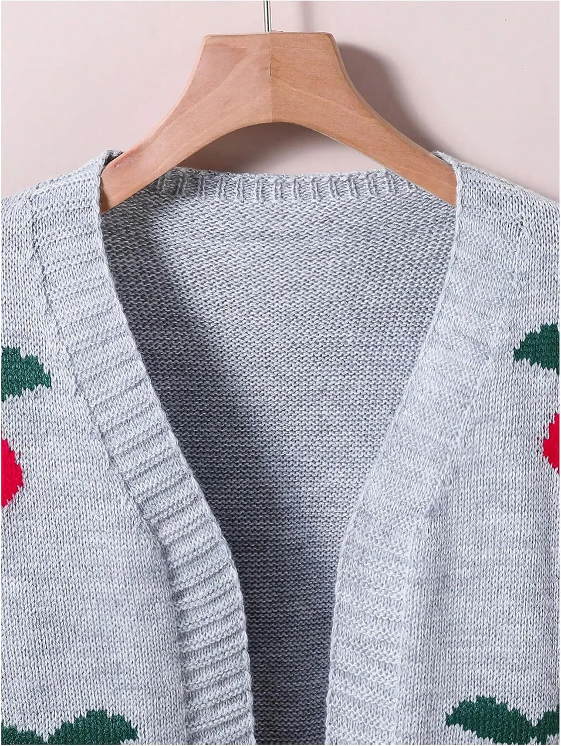 GORGLITTER Girl's Cherry Pattern Open Front Cardigan Long Sleeve Lightweight Knit Sweater Tops